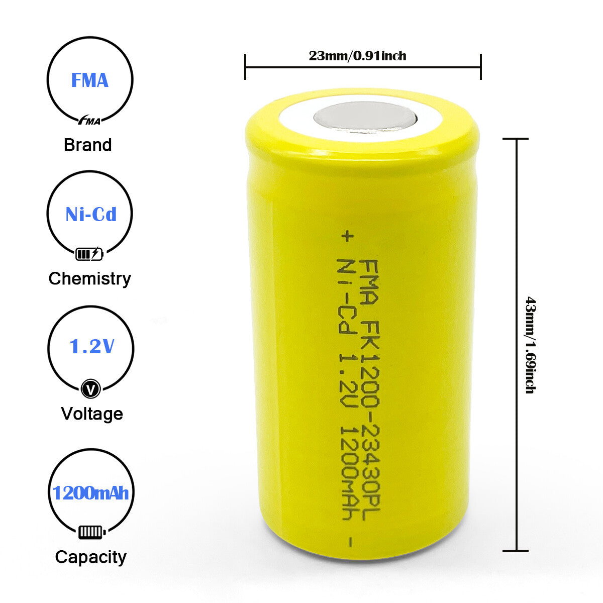 FMA Battery Ni-Cd battery SC 1.2V-1200mAh SIze
