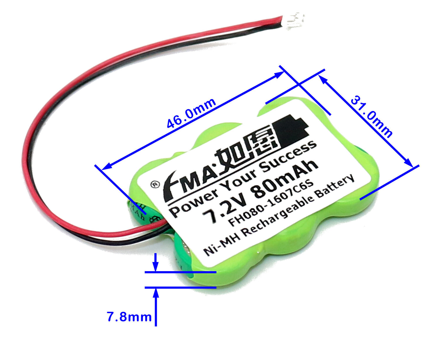 FMA Battery Ni-MH battery Button pack 7.2V 80mAh 6SX-Size
