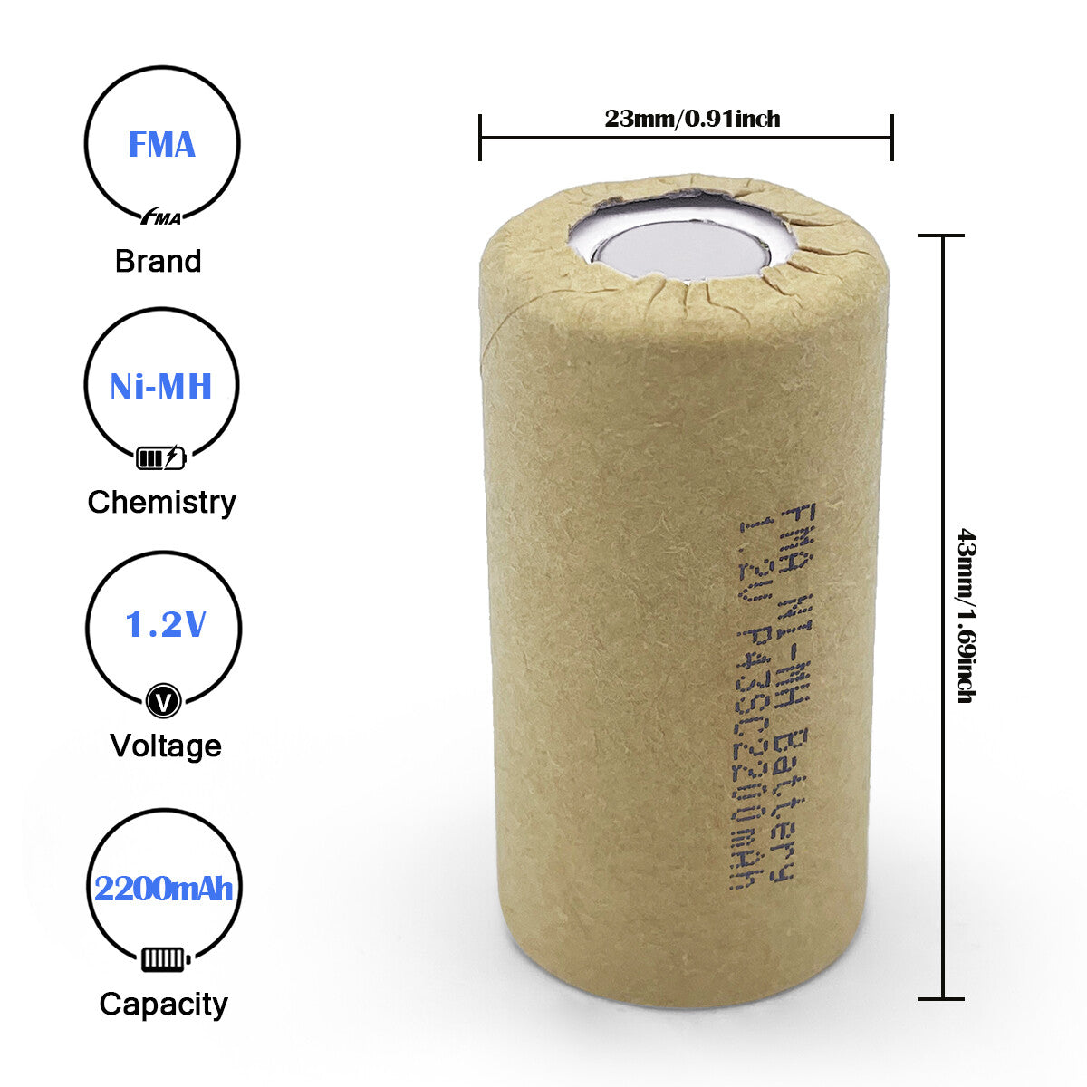 FMA Battery Ni-MH battery SC 1.2V-2200mAh SIze