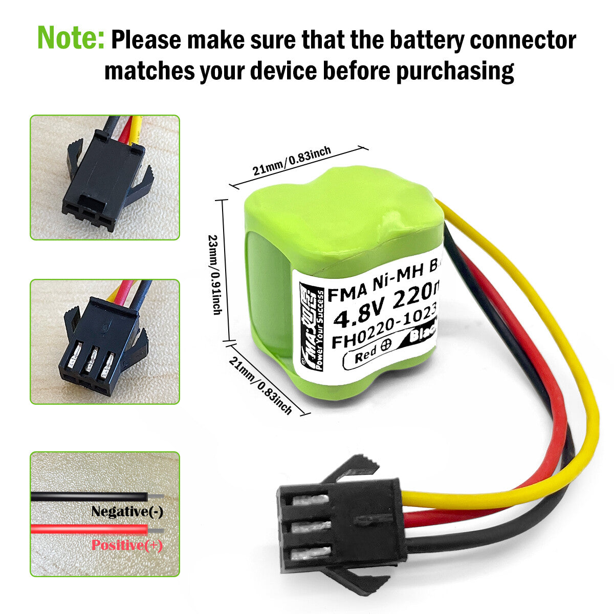 Ni-MH battery 4.8V 220mAh-Connector size and polarity