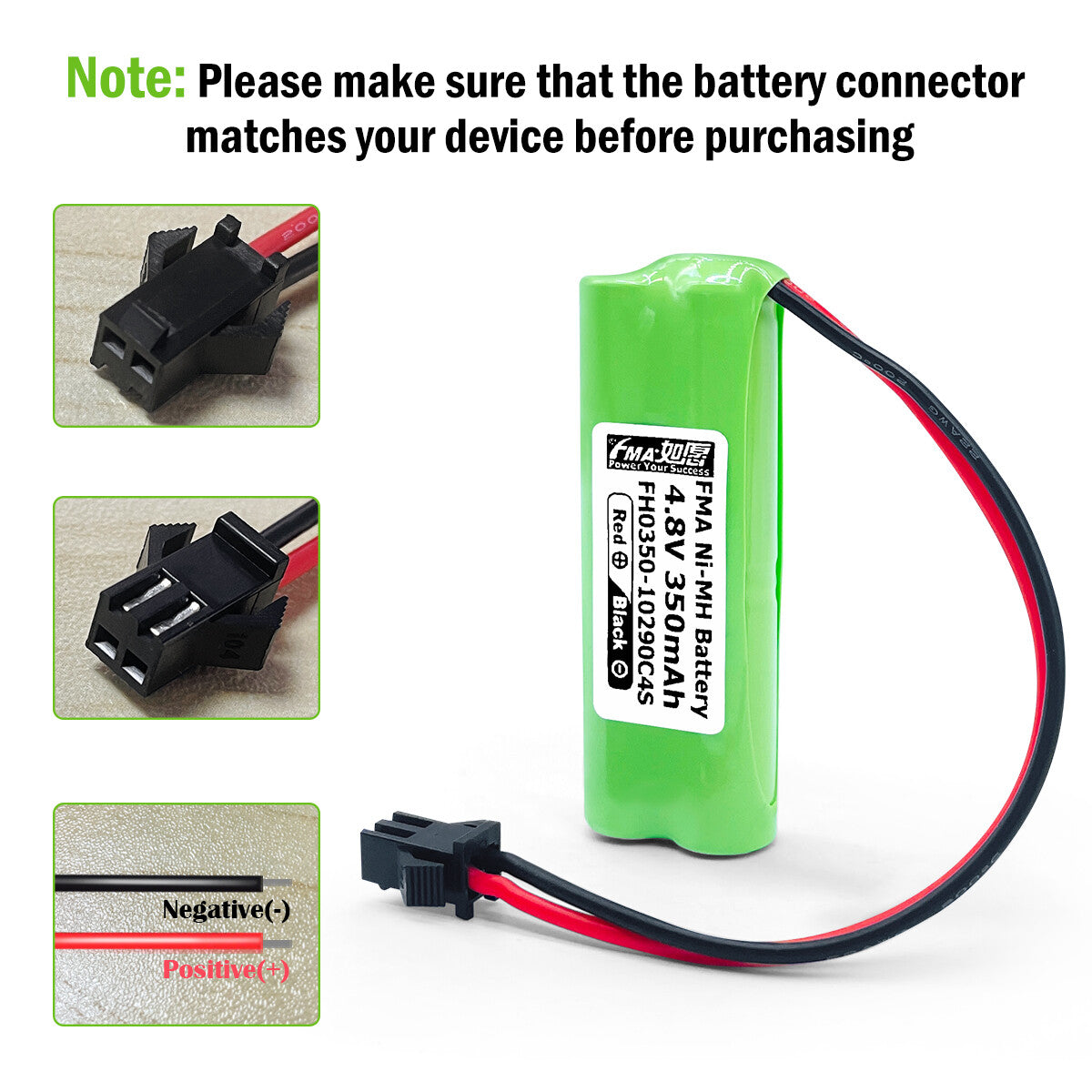 Ni-MH battery 4.8V 350mAh-Connector and polarity
