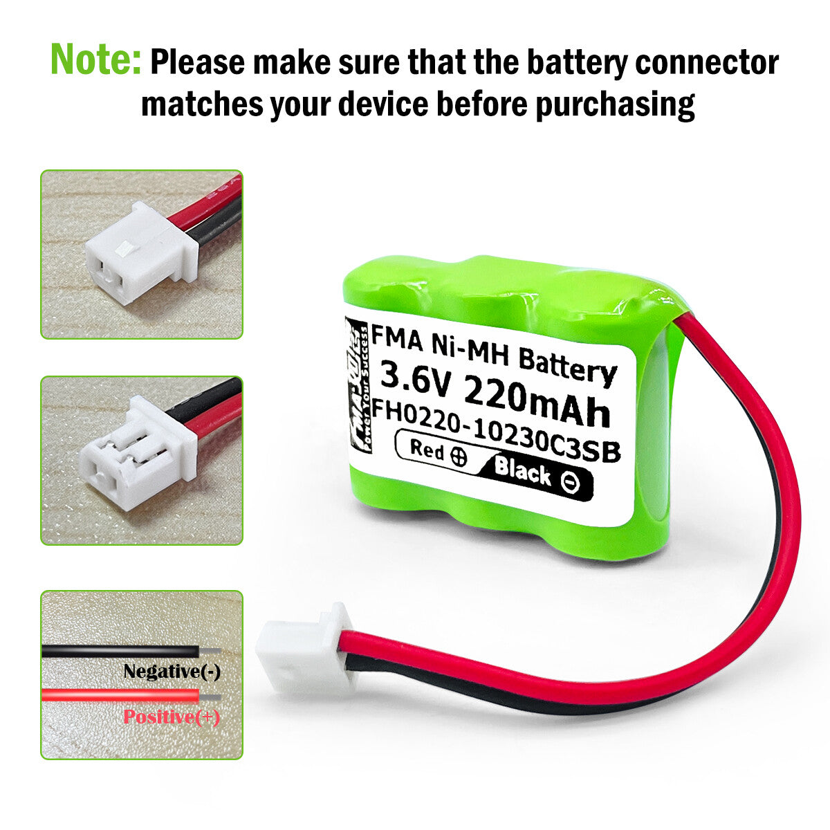 Ni-MH battery 3.6V 220mAh-Connector and polarity
