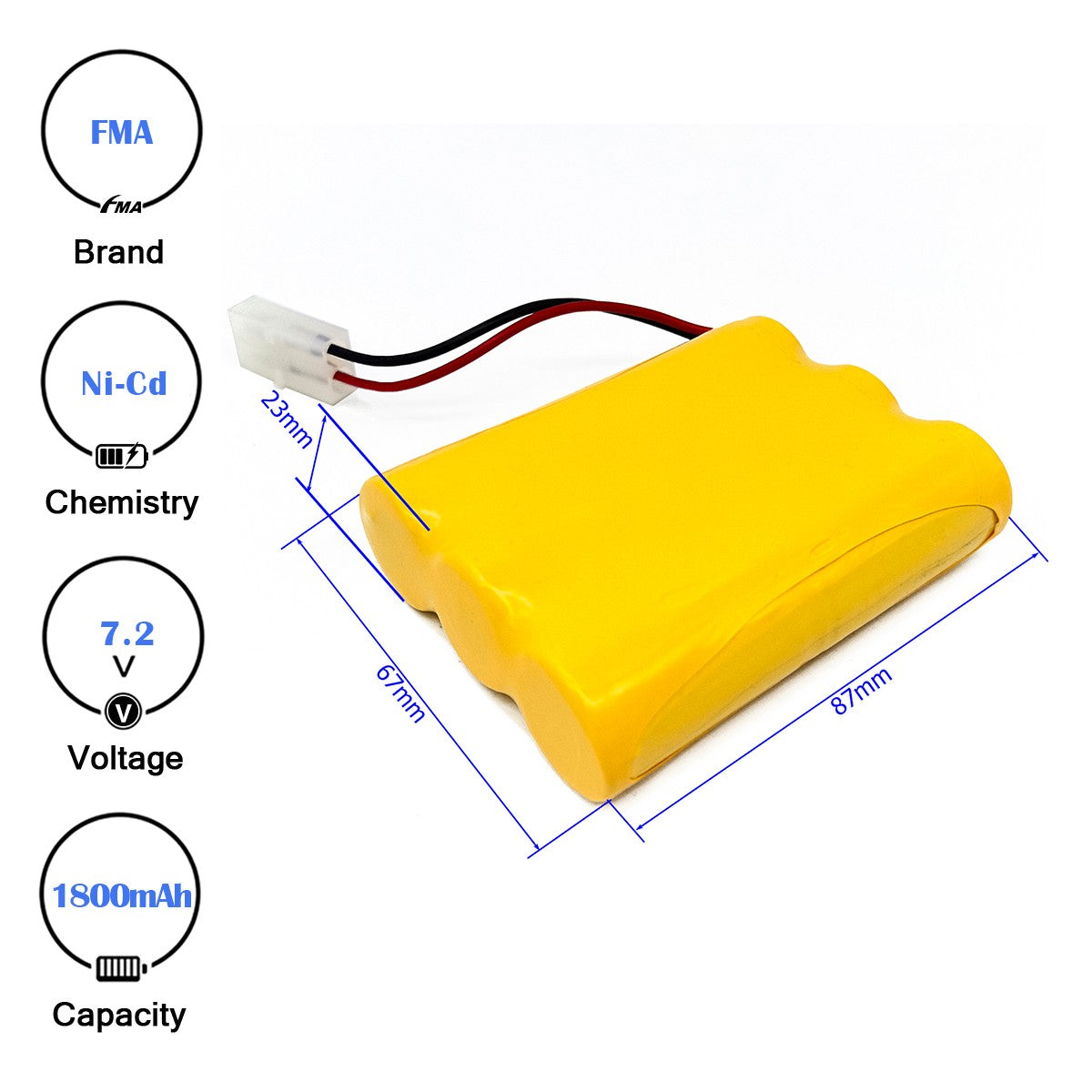 FMA 7.2V 1.2-3Ah Ni-Cd Ni-MH Rechargeable Battery for Tanaka AST 7000 Trimmer