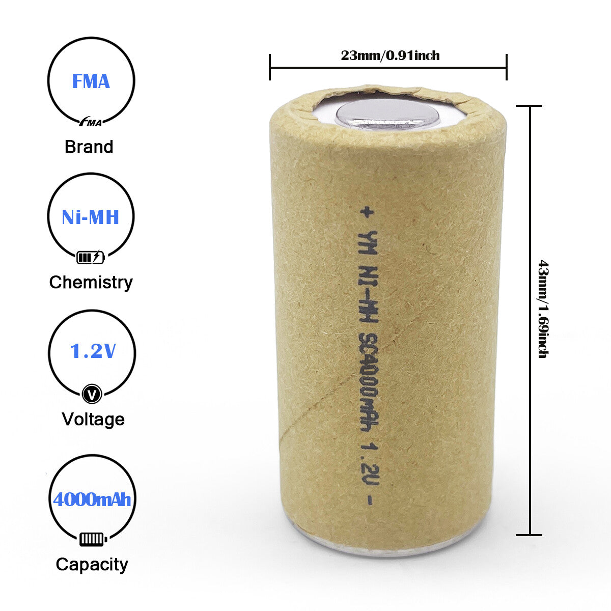 FMA Battery Ni-MH  battery SC 1.2V-4000mAh SIze
