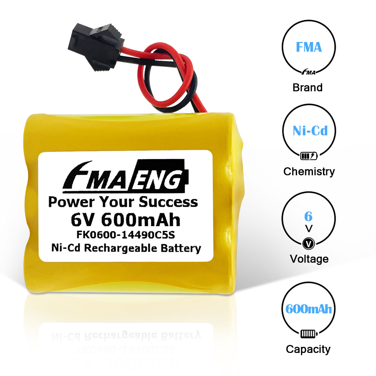 FMA Ni-MH 6V 0.6-2 Ah Battery for 80 LED Solar Sports Light Backup Power Supply