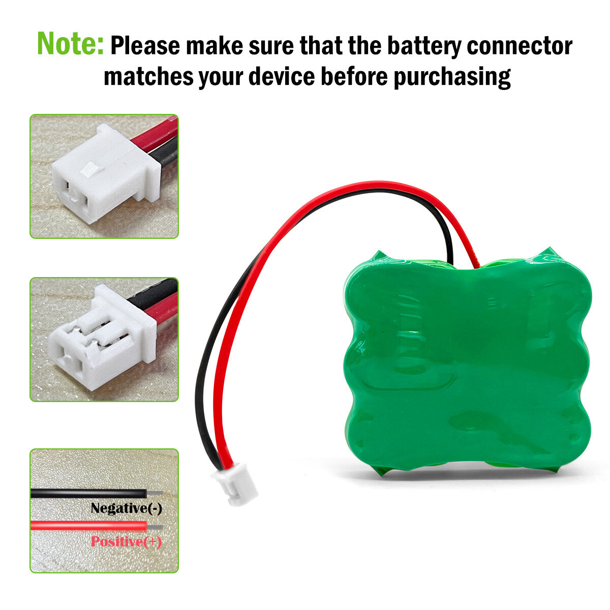 FMA Battery Ni-MH battery Button pack 7.2V 160mAh 6SX-Connector and polarity
