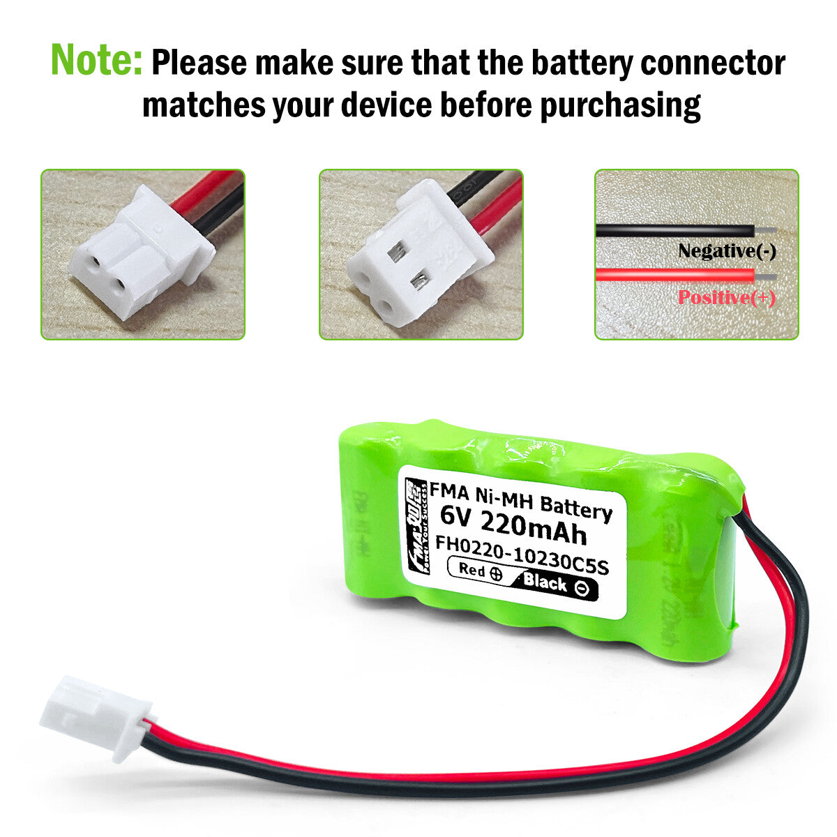 Ni-MH battery 6V 220mAh- Connector and polarity