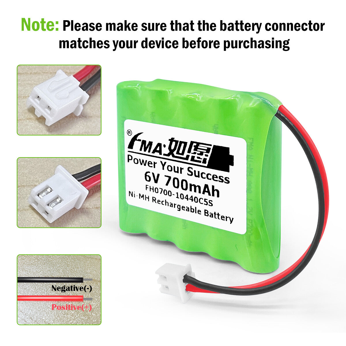 Ni-MH battery 6V 700mAh-Connector and polarity
