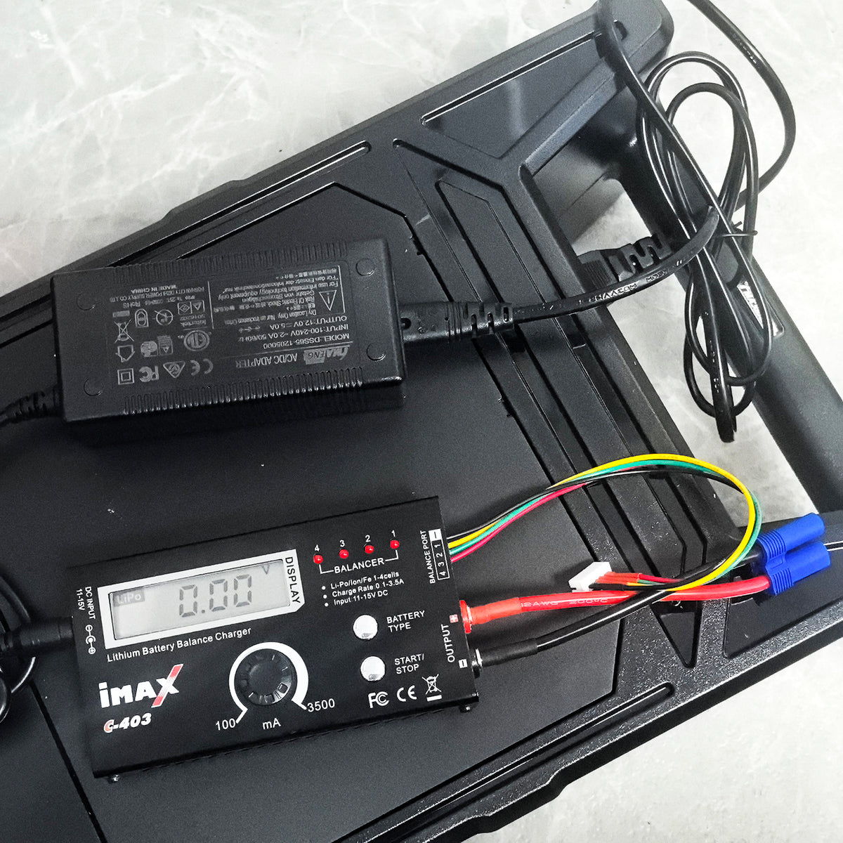 Balance charger with EC5 to banana output cable and balance charging lead
